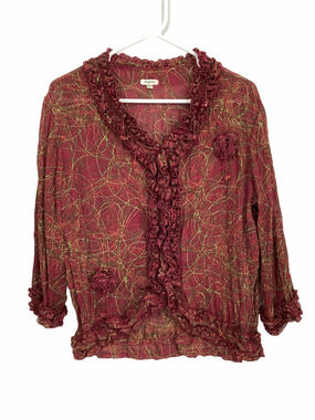 Agora Mauve Rose Geometric Ruffled Blouse Medium